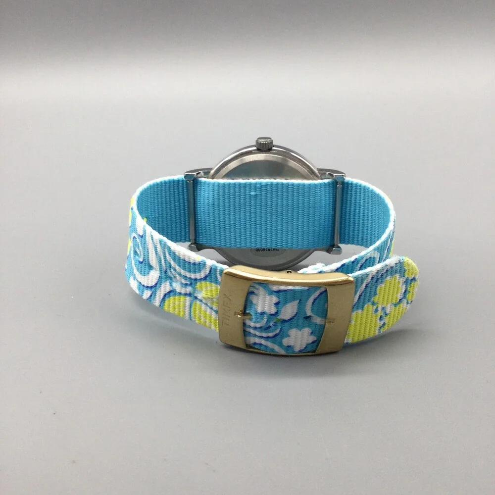 Timex Womens Watch 38mm White Dial Blue Floral Nylon Band Indiglo TW2R24000 - Picture 7 of 15
